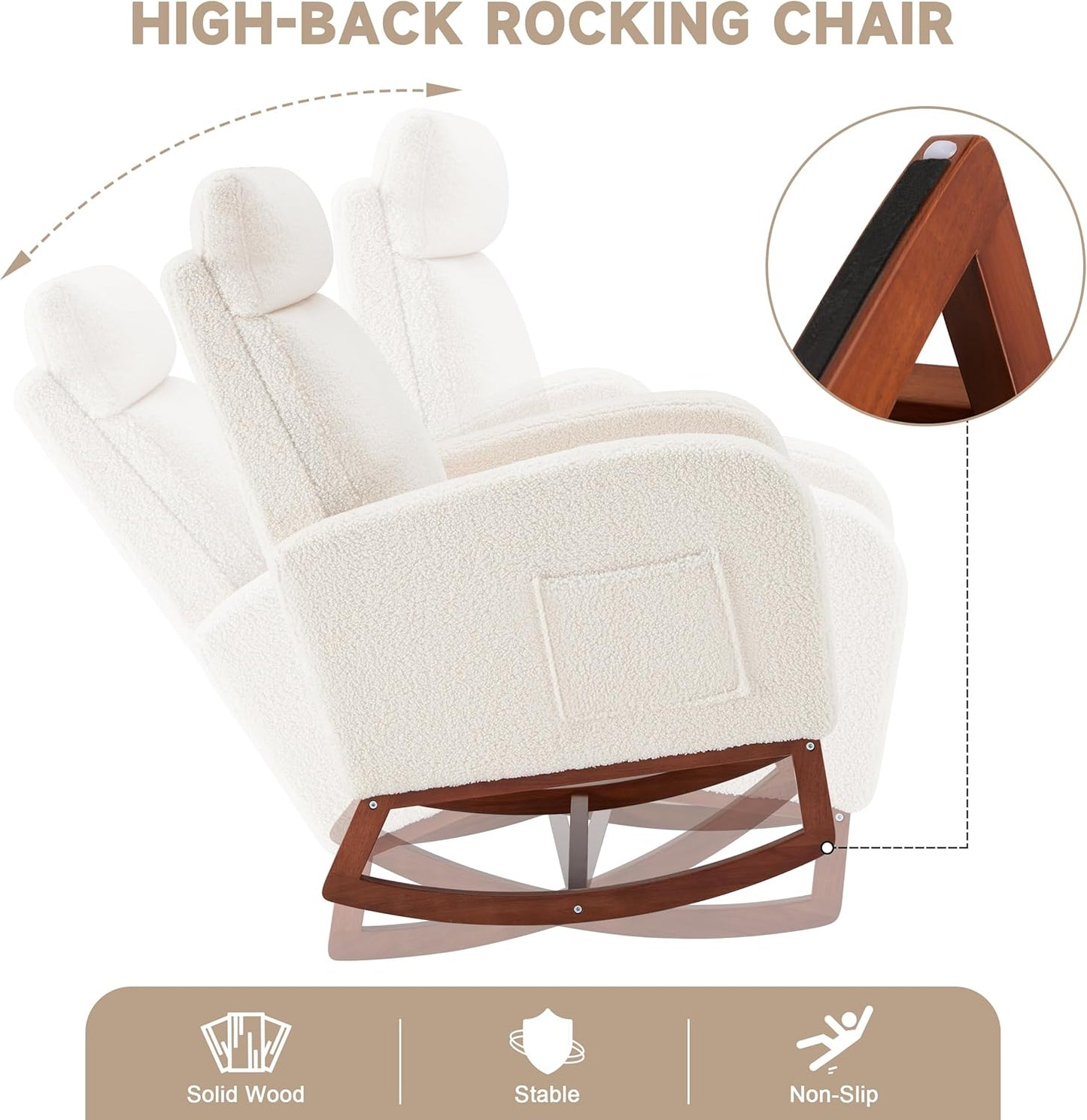 Nursery Rocking Chairs with Foot Rest, Rocking Chair Nursery Chair with High Back, Glider Rocking Chair, Baby Nursery Glider Rocker, Nursing Chair Accent Living Room (Teddy White)