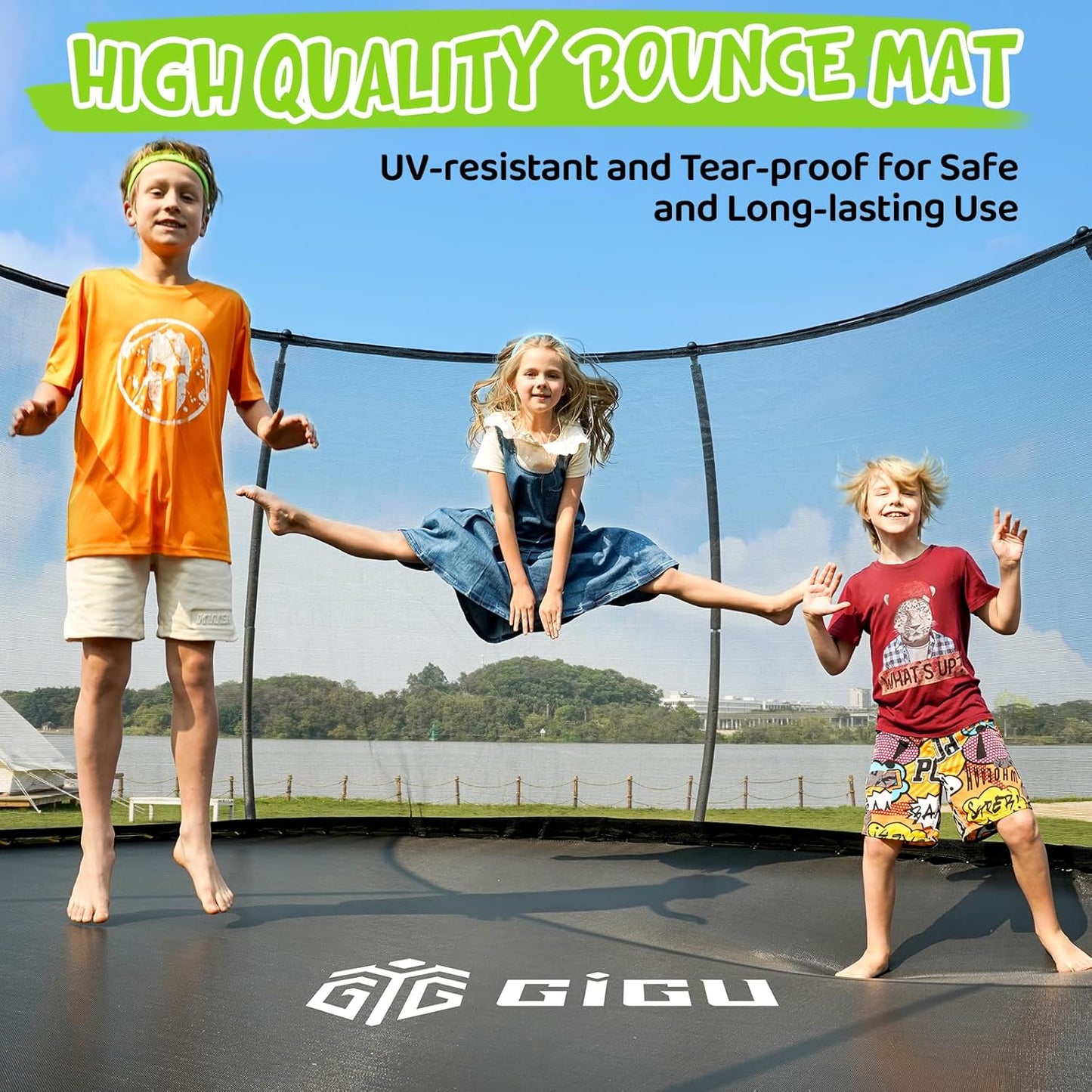 Gigu 10FT 12FT 14FT Recreational Trampolines with Enclosure Net and Ladder and Anti-Rust Coating, ASTM Approved Trampoline Outdoor for Kids and Adults Outdoor Yard Trampolines