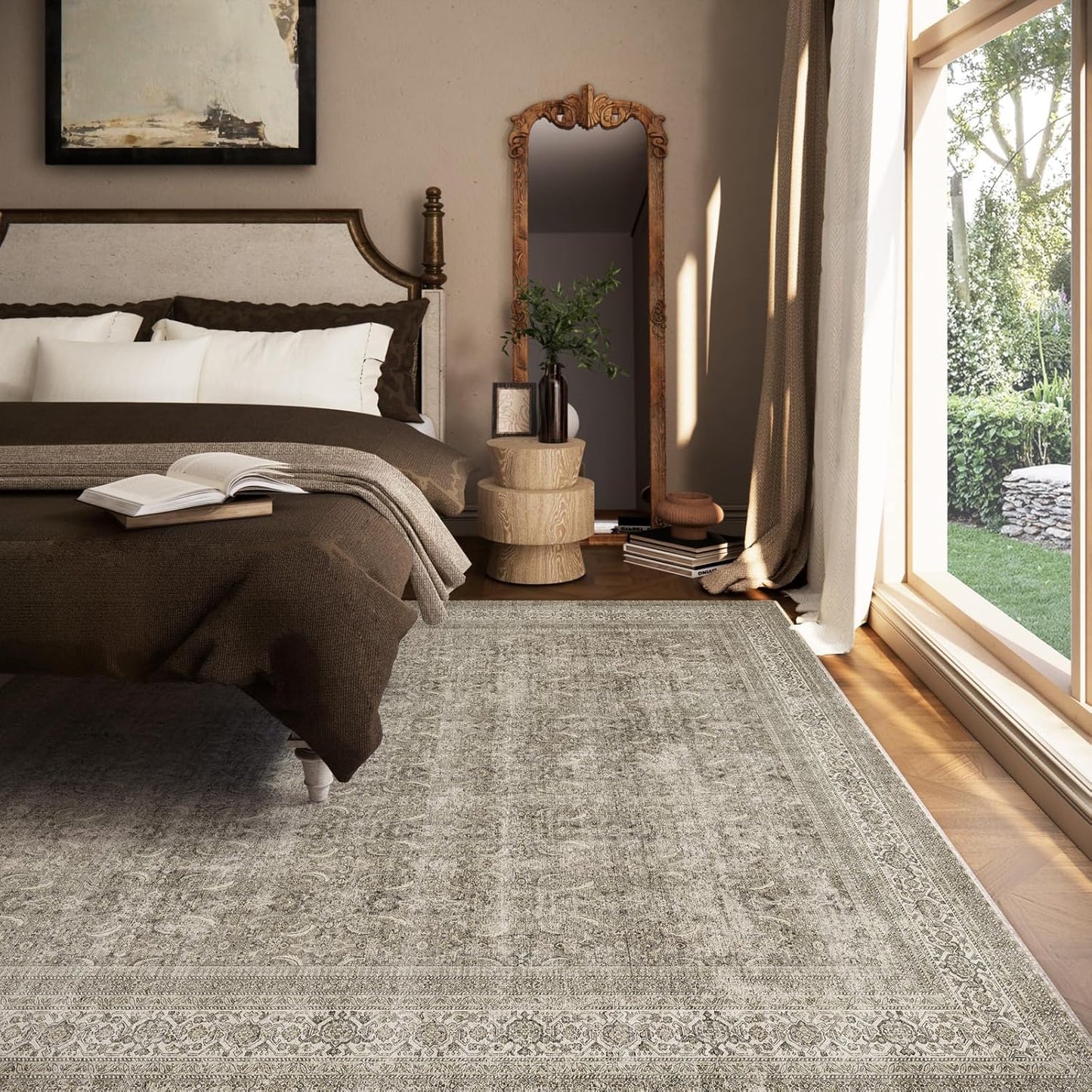 Washable Area Rugs for Living Room: 8x10 Bedroom Rug Boho Vintage Area Rug Stain Resistant Non Slip Low Pile Lightweight Soft Carpets for Dining Room Kitchen Nursery Kids Room Farmhouse