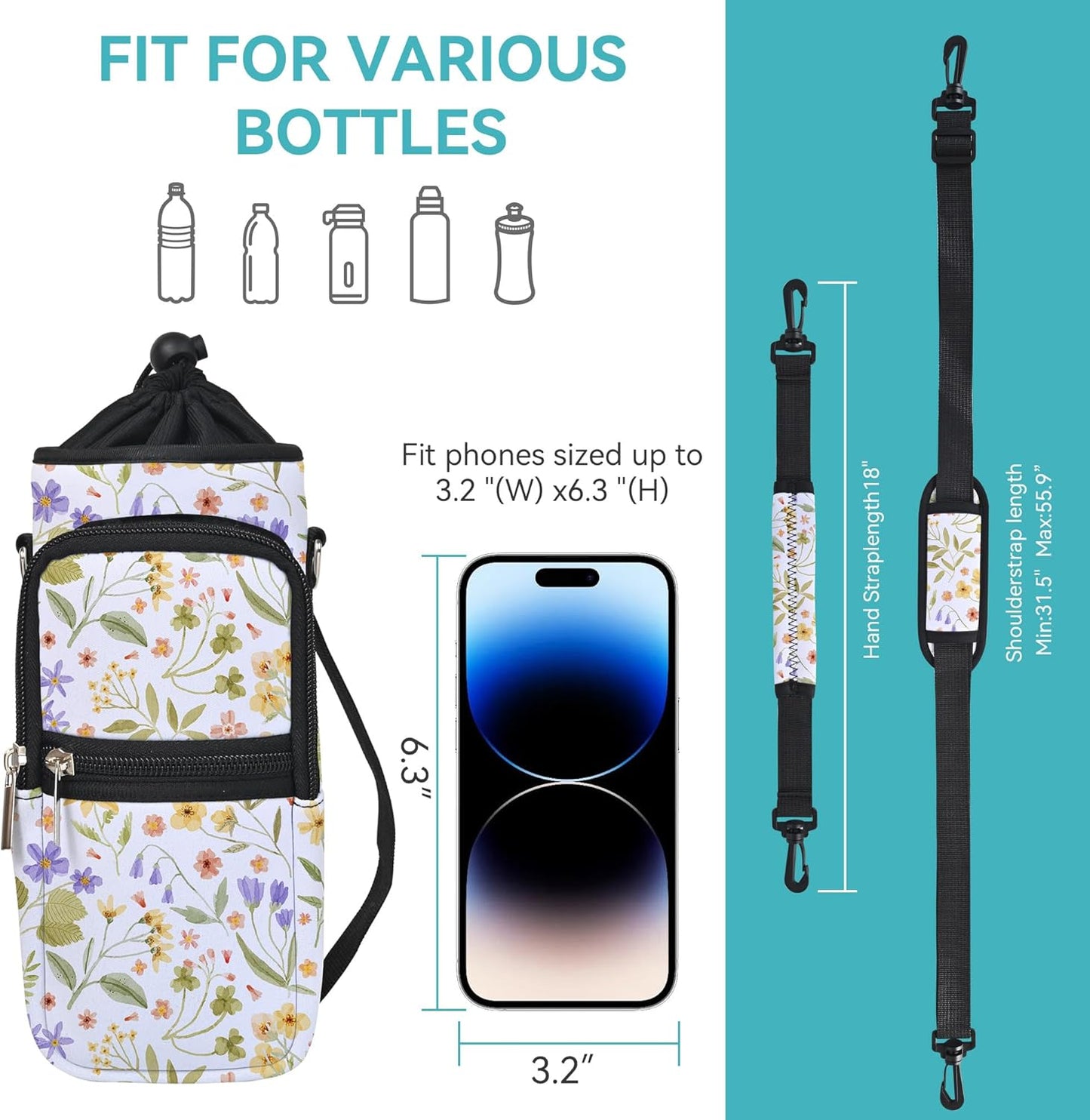 AUPET Water Bottle Sling Bag Sleeve Holder Carrier 25/32/40/64 oz,Insulated Crossbody Water Bottle Case Cover with Strap and Pockets for Men/Women Walking Hiking