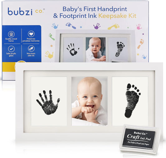 Bubzi Co Baby Handprint Kit & Footprint Photo Frame for Newborn Girls and Boys, Unique Baby Shower Gifts Set for Registry, Memorable Keepsake Decorations for Room Wall or Nursery Decor (White)