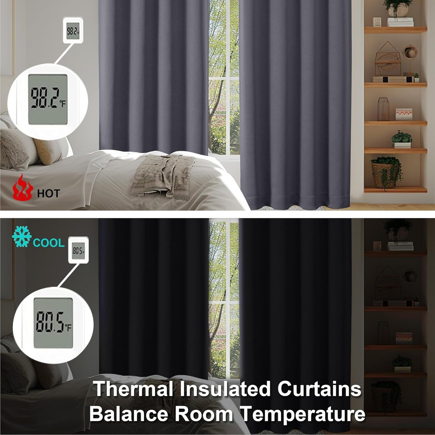 Simplebrand Ava Grey Blackout Curtains for Bedroom 63 Inch Length 2 Panels Set, Solid Thermal Insulated Energy Saving Rod Pocket Window Treatment Curtains Blackout Drapes, W40 x L63 Inch, Grey