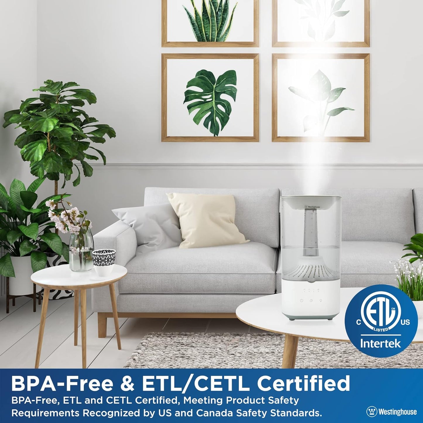 Westinghouse Ultrasonic Cool Mist Adjustable Humidifier, 4.5L Top Fill with LED Night Light and Touch Button Control