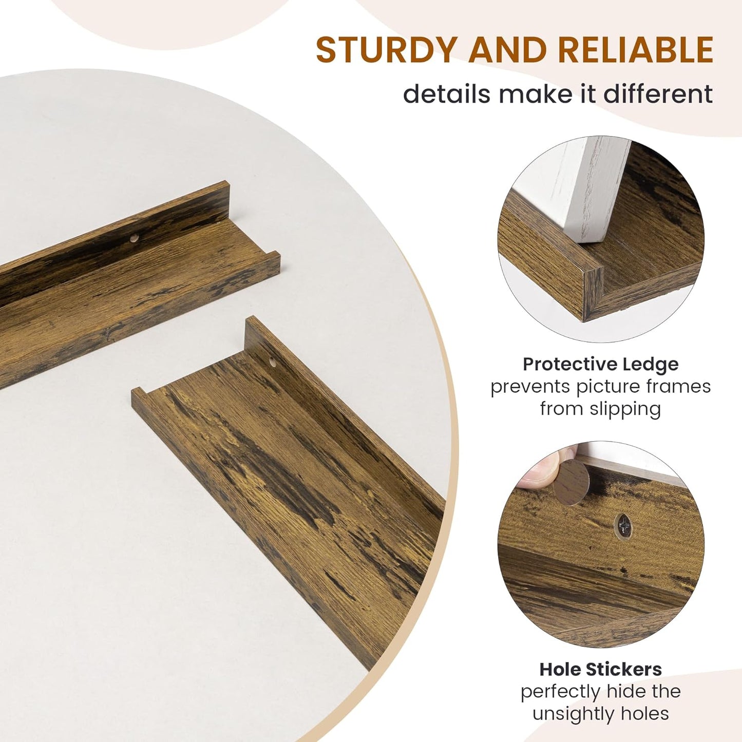 Axeman Picture Ledge Shelf, Floating Shelves for Wall Storage Set of 6, 48 inch Floating Wall Mounted Shelves, Wall Shelves with Lip for Living Room, Bedroom, Nursery, Bathroom, Kitchen, Rustic Brown