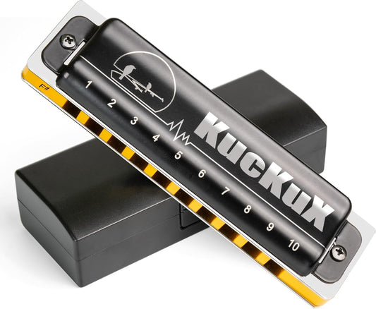 Diatonic Harmonica of F sharp Key,Blues Mouth Organ 10 Hole 20 Tones, Reed of Phosphor Bronze, ABS Combo, Easy-Clean Cover,10 Hole Blues Harp for Adult, Beginner