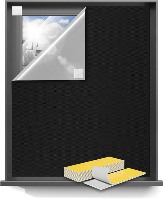 Sumobaby Blackout Curtains for Bedroom Portable 120”x59”Black Out Window Cover with Heat-Resistant Hook&Loop Tape,100%Blackout Shades,NoDrill Blinds for Windows DIY Cut Fit for Nursery&Dorm Room,Black