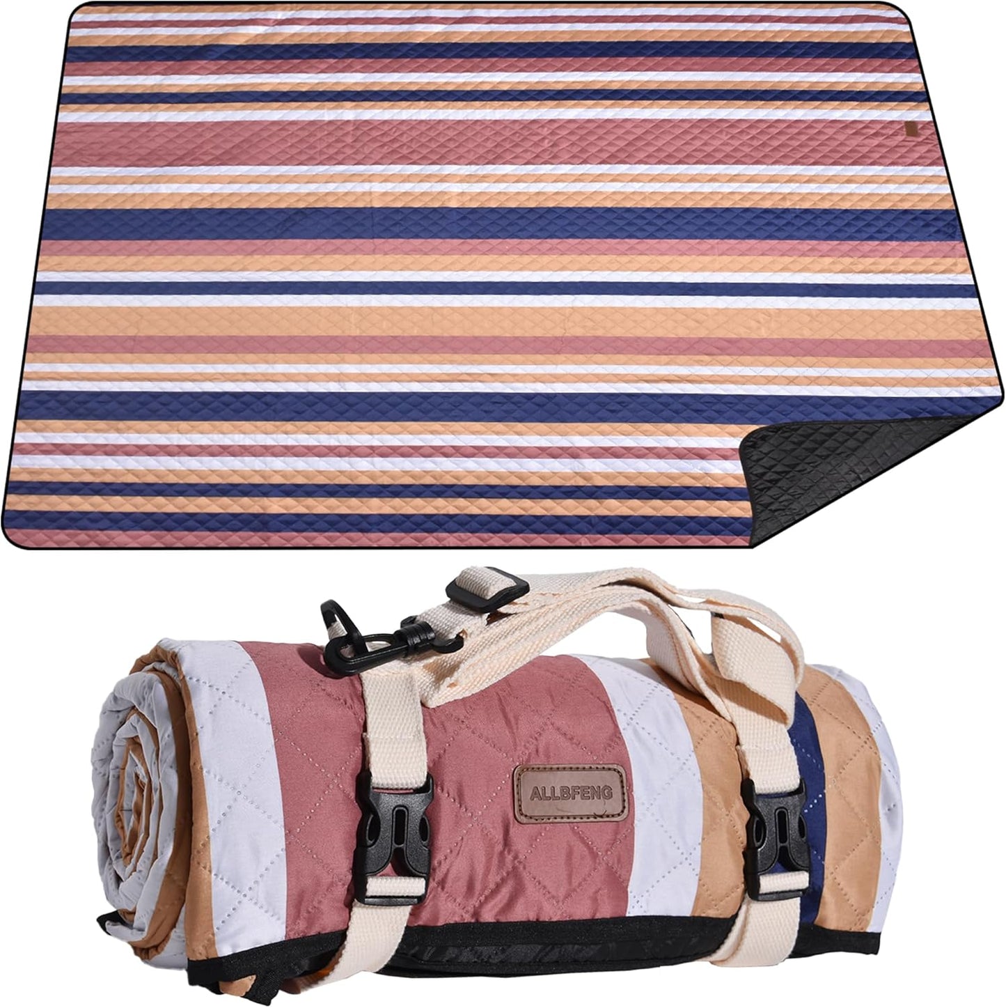 Waterproof Picnic Blanket 80" x 80" in Portable with Carry Strap for Beach Mat or Family Outdoor Camping Party, Park Blanket for Grass Park, Hiking, Travel, Concerts (Brown&Orange, 80" x 80")