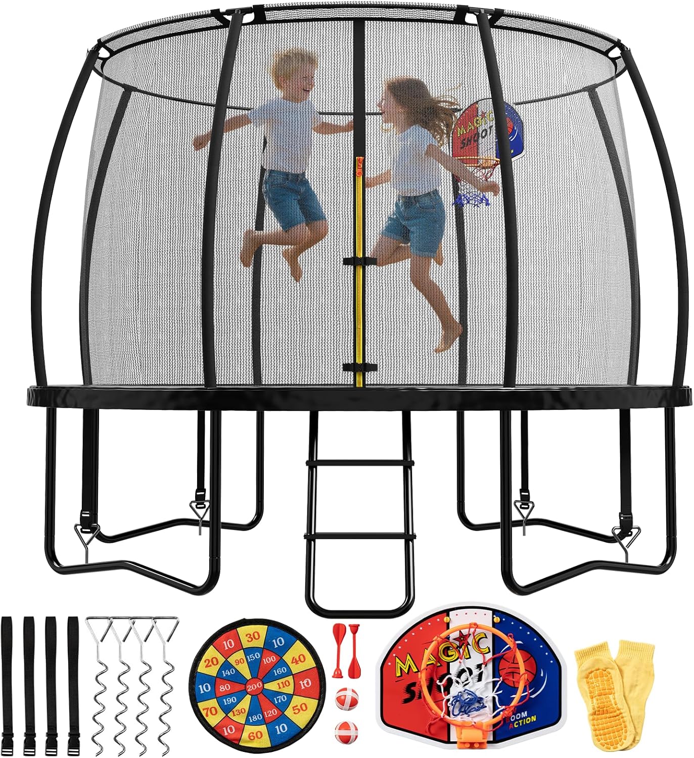 LotFun Kids Trampoline, 36 Inch Round, Indoor Outdoor with Basketball Hoop, 55 lb Weight Capacity