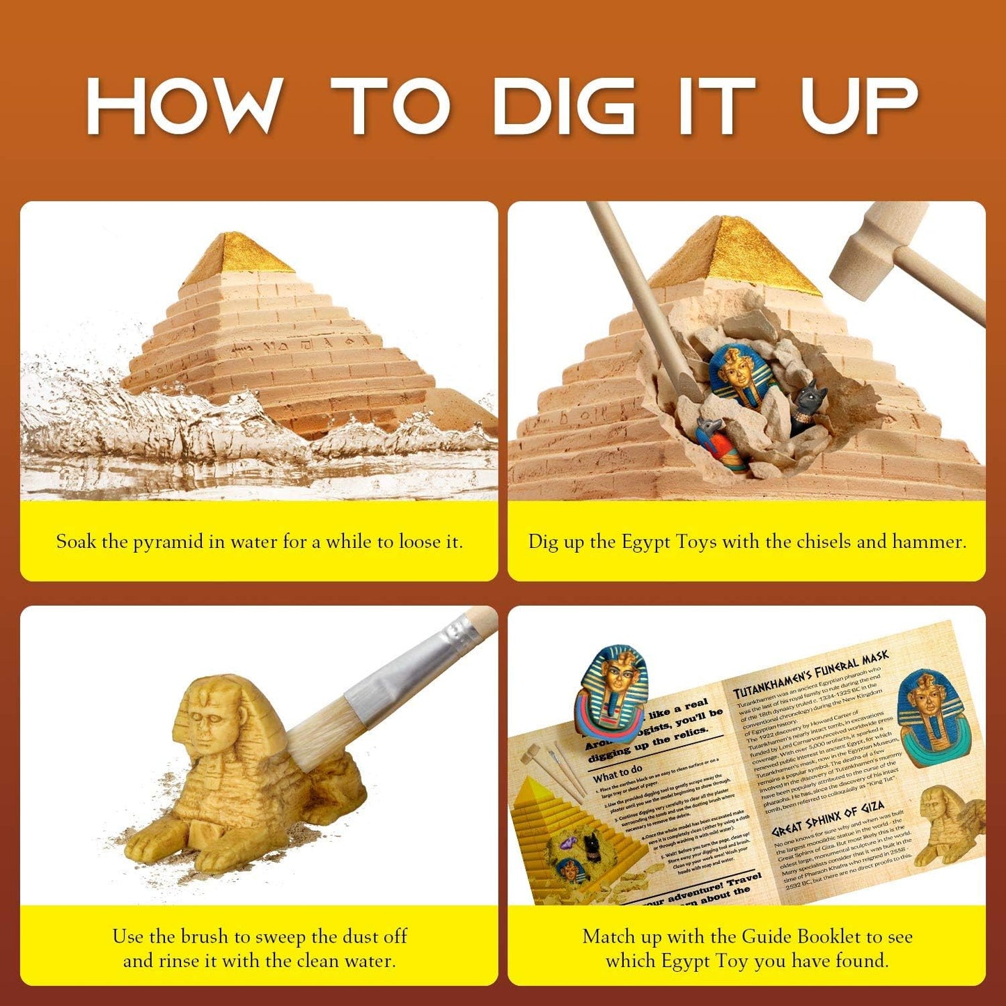 XXTOYS Pyramids Dig Kit, Ancient Egyptian Civilization Civilization Excavation Set Including Mummy Case Sun God Great Sphinx and More, STEM Science Educational Toys Archaeology Gifts for Boys & Girls