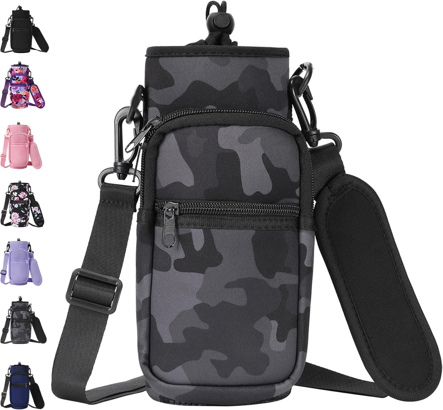 32 40 oz Water Bottle Carrier with Strap, Neoprene Water Bottle Sleeve Bag with 2 Pockets Insulated Flask Sling Holder for Walking Hiking Gym