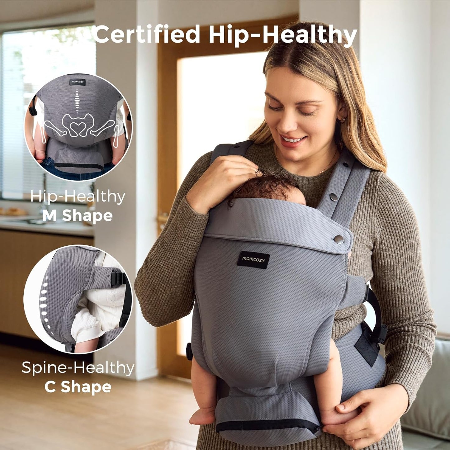 Momcozy Newborn Baby Carrier - Ergonomic, Cozy and Lightweight Carrier for 7-24lbs, Adjustable Neck Support with Sunshield, Breathable Airmesh Perfect for Summer Outing, Purplish Grey