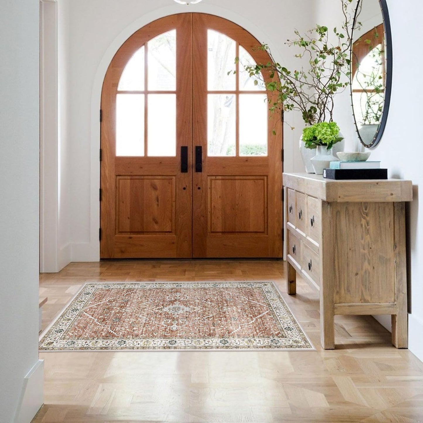 Deerly Rug 3x5 Washable Rug Non-Slip Area Rugs for Bedroom Living Room Kitchen, Printed Low-Pile Ultra-Soft Cute Dorm Rug Room Decor for Teen Girls(Brick Red)(Border Brick Red)