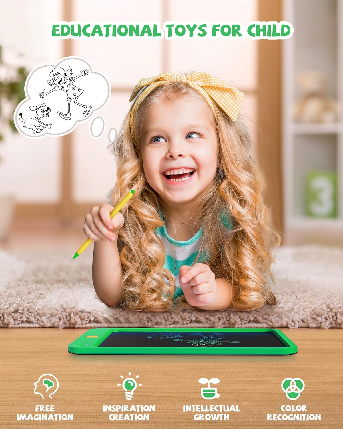 LCD Writing Tablet 10 Inch, Toys for 3 4 5 6 7 8 9 10 Year Old Boys Girls, Colorful Doodle Board Drawing Tablet, Gift for Boys Toddlers Age 3-12 Years, Memo Board, Drawing Pads with Lanyard (Green)