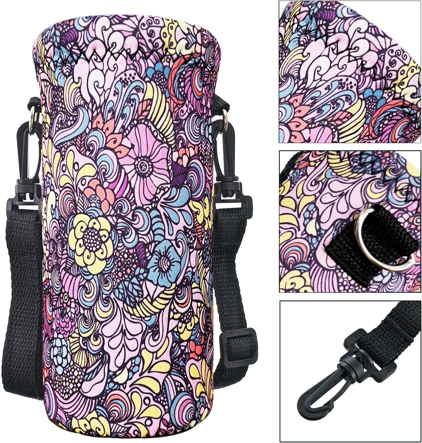 Neoprene Water Bottle Carrier Bag with Adjustable Shoulder Strap for Men Women Walking Hiking,Portable Insulated Holder Case for Stainless Steel/Glass/Plastic Bottles