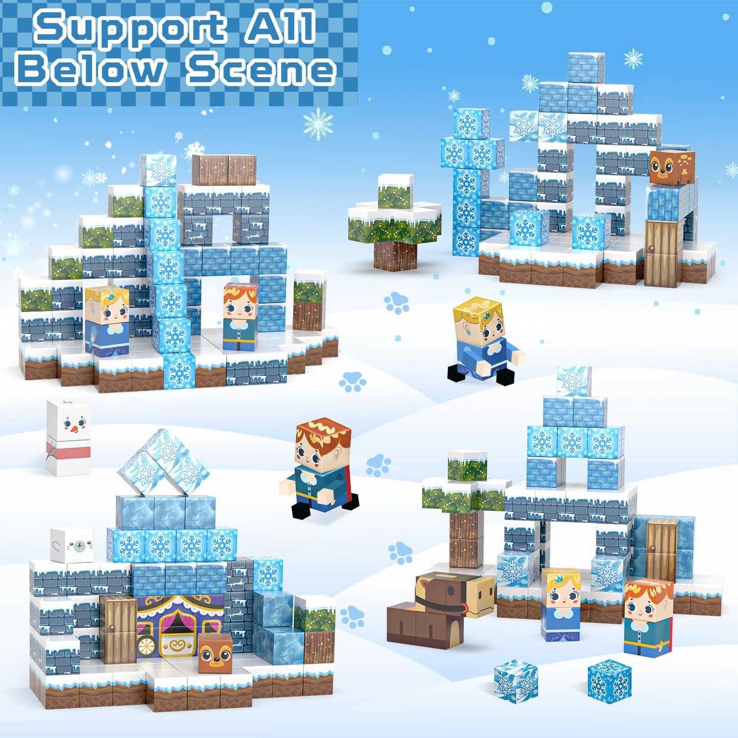 100PCS Magnetic Blocks, Magnet Building Blocks for Kids Age 4-8, Magnetic Cubes Sets for Frozen Princess Castle Build, Magnet Cubes Tiles Toys for Girls Age 3+ Years Old Birthday Gift