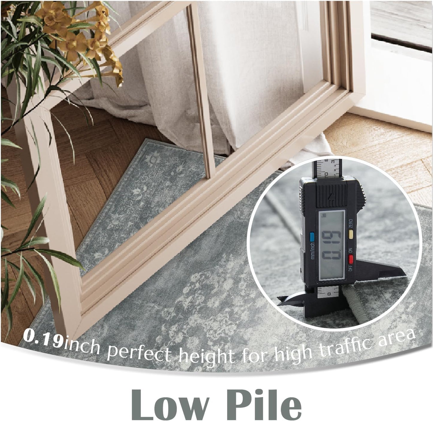 jinchan Floral 2x3 Rug for Entryway - Vintage Washable Area Rug Ultra-Thin Low Pile Soft Small Non-Slip Distressed Indoor Doormat Accent for Entrance Kitchen Bedroom Bathroom (2x3ft,Grey)