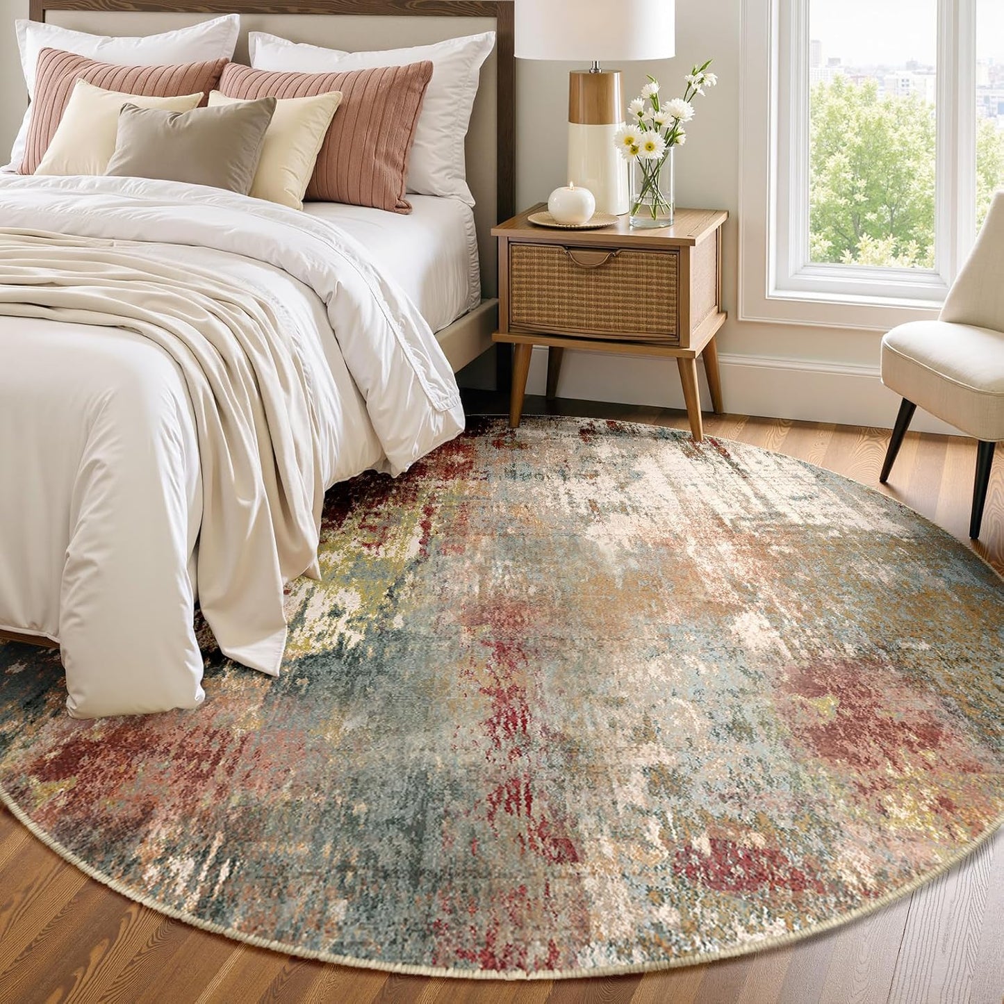 Washable Area Rugs 8ft Non-Slip Modern Abstract Soft for Living Room Entryway Bedroom Nursery, Print Pattern, Brown Rust Red Multi