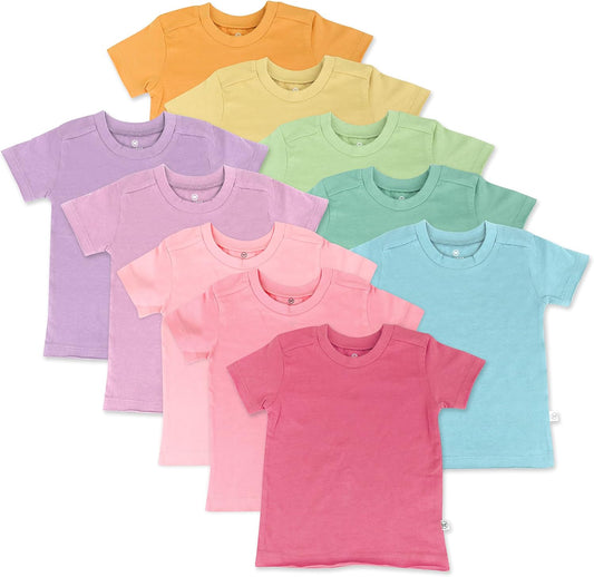 HonestBaby 10-Pack Short Sleeve T-shirts 100% Organic Cotton Baby, Toddler, Little Kids, Boys, Girls, Unisex
