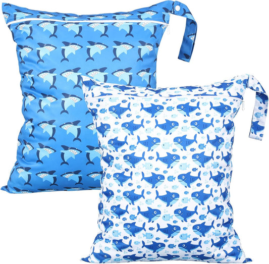 Shappy 2 Pcs Large Travel Laundry Bag Washable Waterproof Wet Dry Large Dirty Clothes Bag Bathing Workout(Shark)