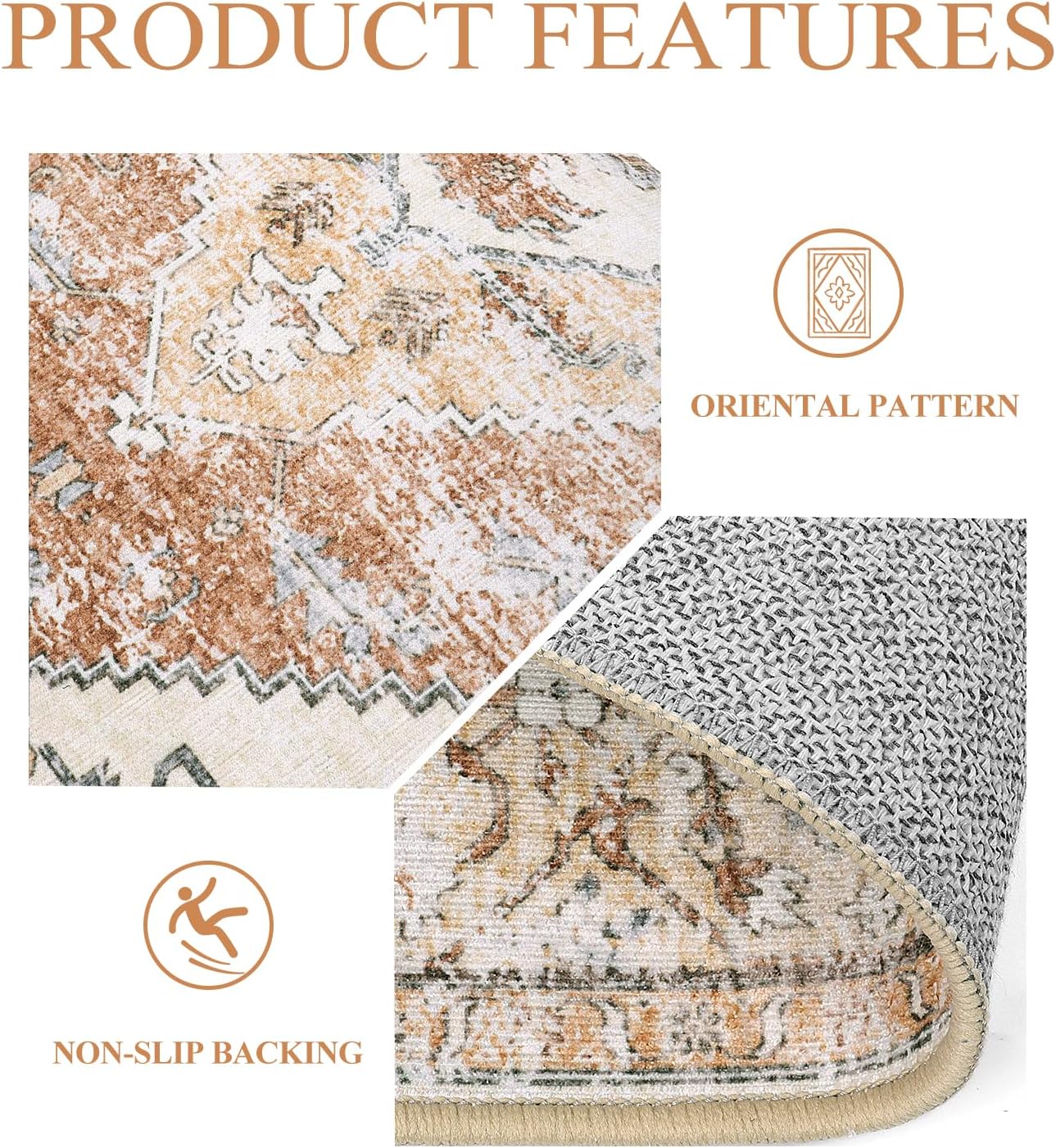 Lahome Boho Area Rug for Living Room - 4x6 Rug Washable Non-Slip Throw Bedroom Rug Lightweight Non-Shedding Large Kitchen Carpet, Oriental Distressed Print Carpet for Office Classroom Dining Room