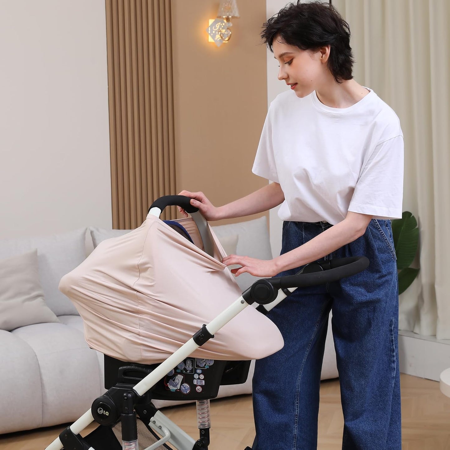 Breathable Car Seat Cover for Babies – Multi-Purpose Soft Rayon Nursing Cover for Breastfeeding, High Stretchy Infant Carseat Canopy, Stroller Cover (Smooth Rayon, Warm Natural)