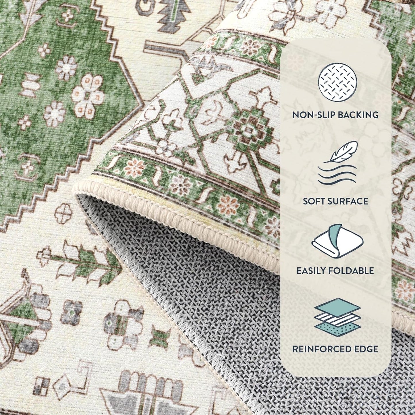 Lahome Boho Washable Hallway Runner Rug - 2x4 Rugs for Bedroom Non-Slip for Entrance (Green, 2'x4')