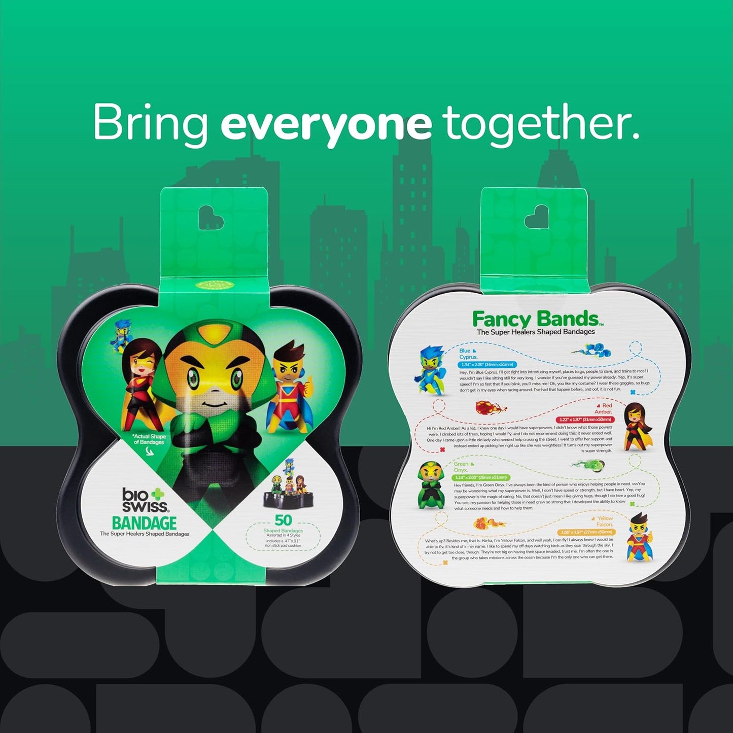 BioSwiss Bandages, Super Healers Superhero Shaped Self Adhesive Bandage, Latex Free Sterile Wound Care, Fun First Aid Kit Supplies for Kids and Adults, 50 Count