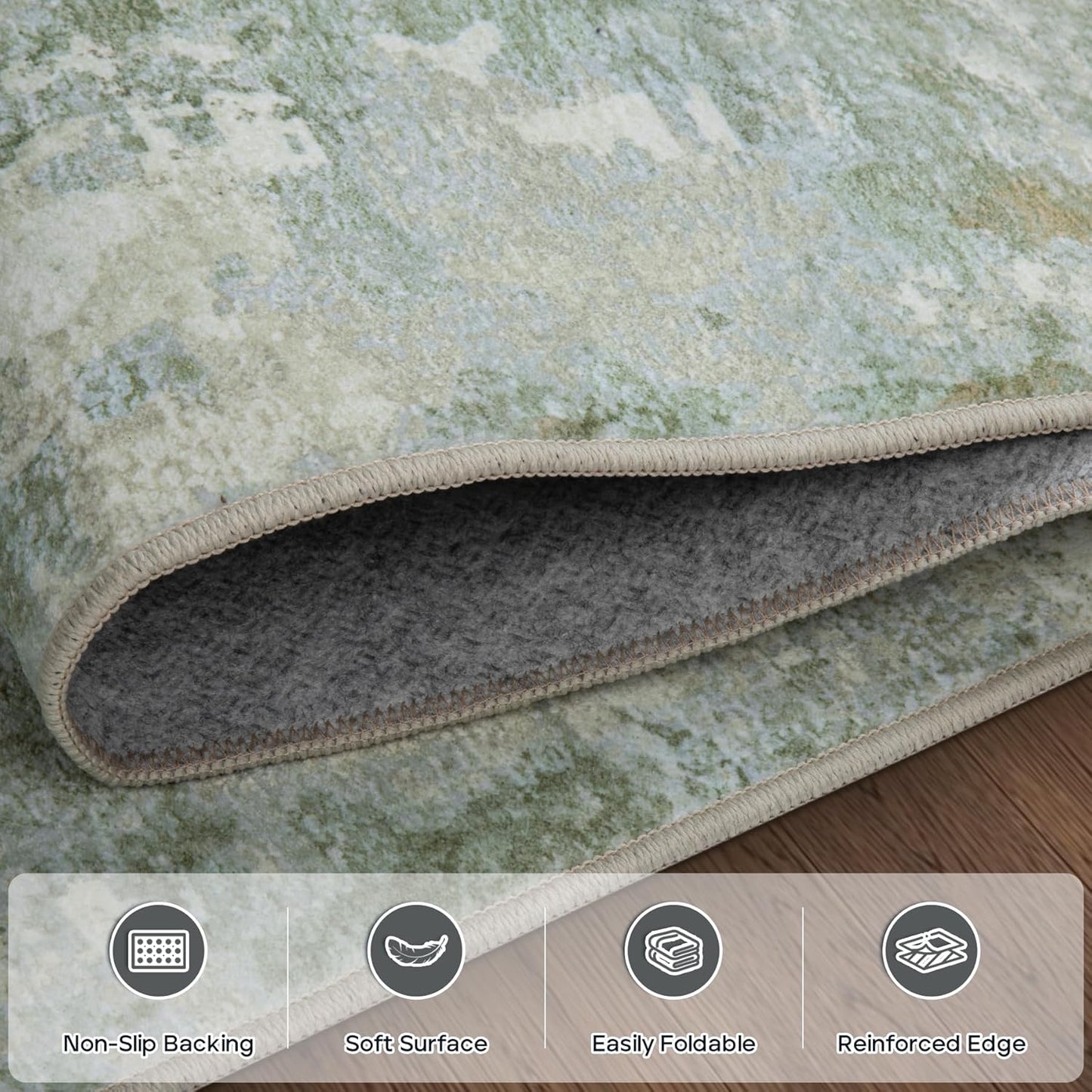 6x9 Area Rugs for Living Room Rug Washable: Modern Rug for Dining Room Bedroom Carpet Non Slip Low Pile 6 by 9 Indoor Abstract Nursery Home Office Green