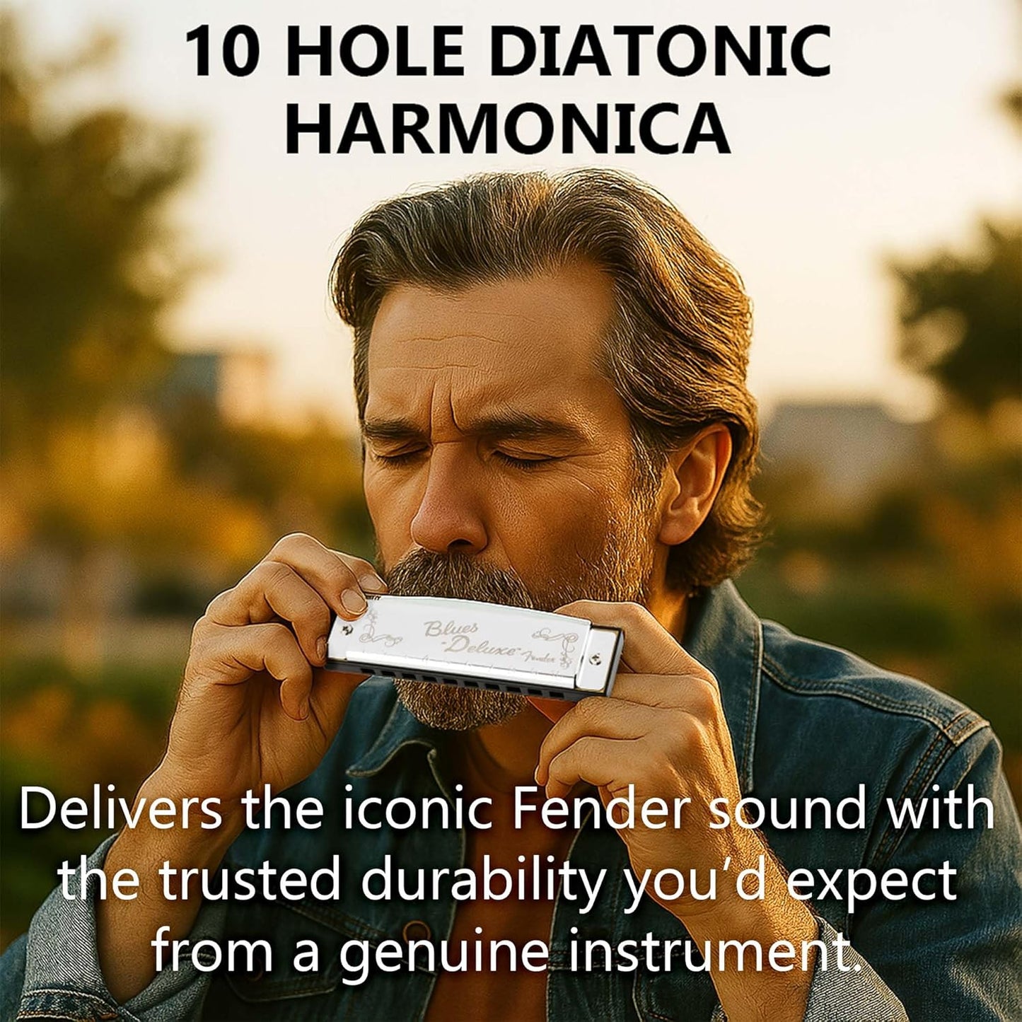 Fender Blues Deluxe Harmonica - Key of C Bundle with Carrying Case, Austin Bazaar Online Manual, and Polishing Cloth