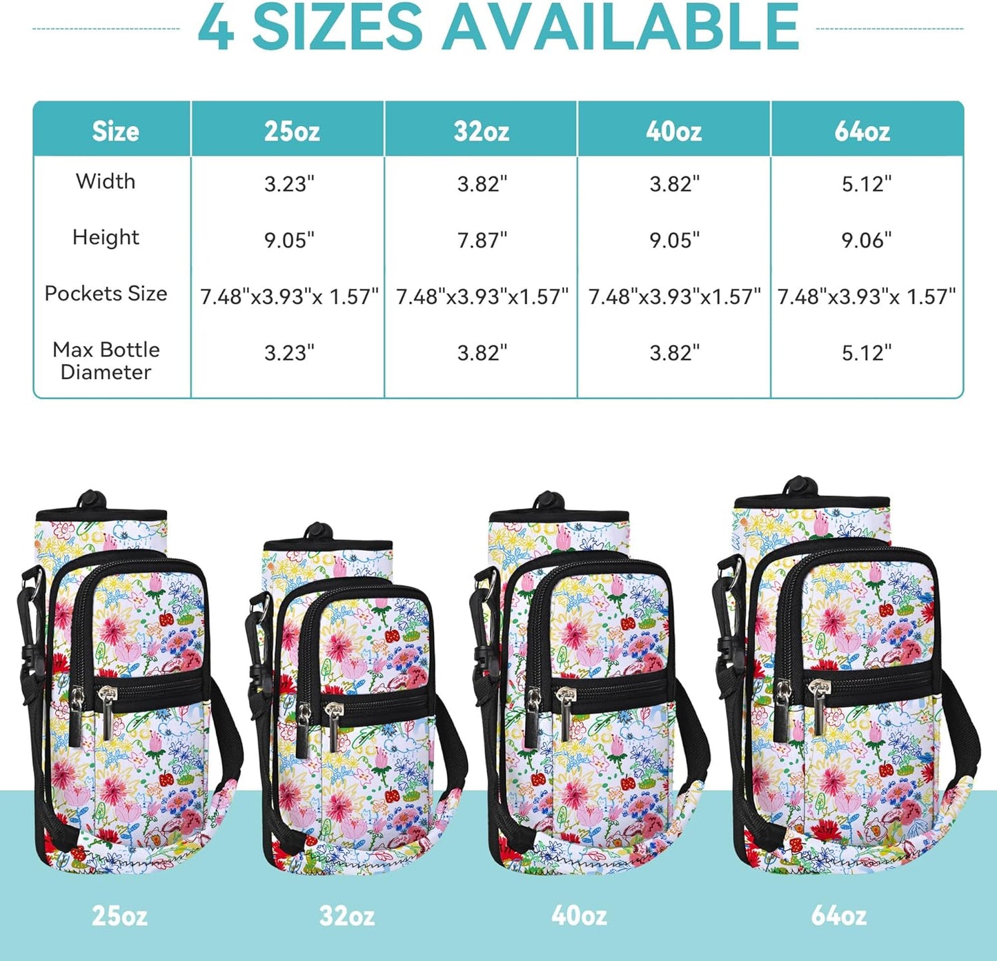 AUPET Water Bottle Sling Bag Sleeve Holder Carrier 25/32/40/64 oz,Insulated Crossbody Water Bottle Case Cover with Strap and Pockets for Men/Women Walking Hiking