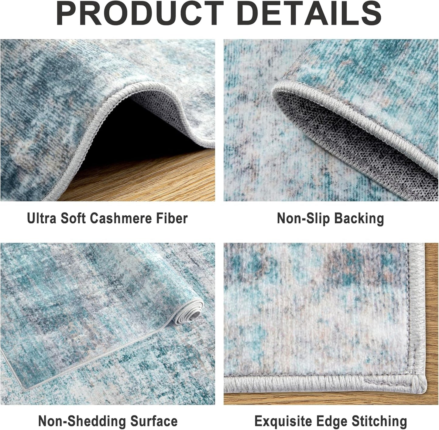 Area Rugs 10x14 Living Room - Washable Rug Modern Abstract Soft Large Neutral Non-Slip Carpet Indoor Floor Thin Carpets for Bedroom Dining Room Farmhouse Nursery Home Office Green