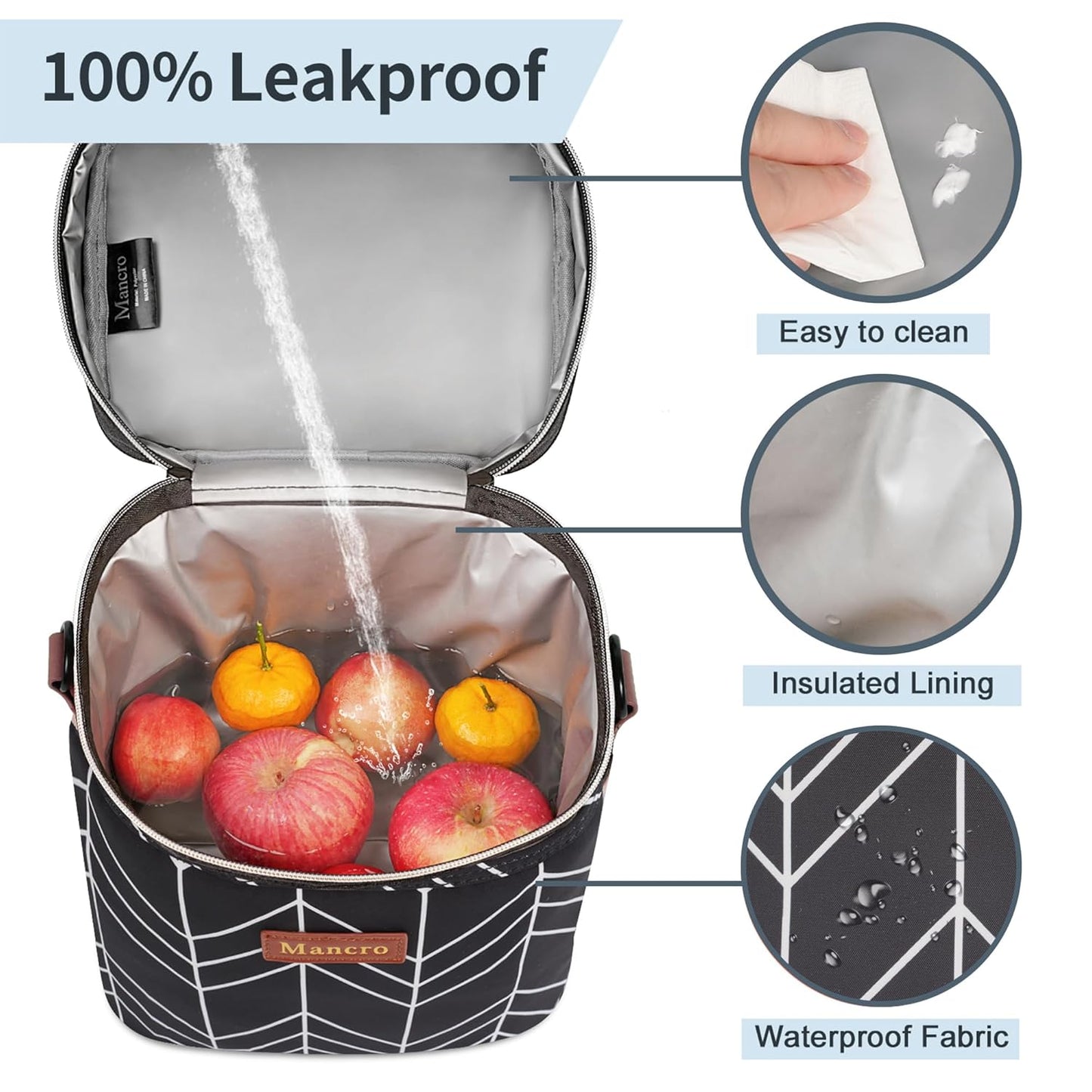 Mancro Breastmilk Cooler Bag Travel, Insulated Baby Bottle Bag with Ice Pack, Fits 4 Baby Bottles Up to 9 Ounce,Leak-Proof & Durable, Black Wave