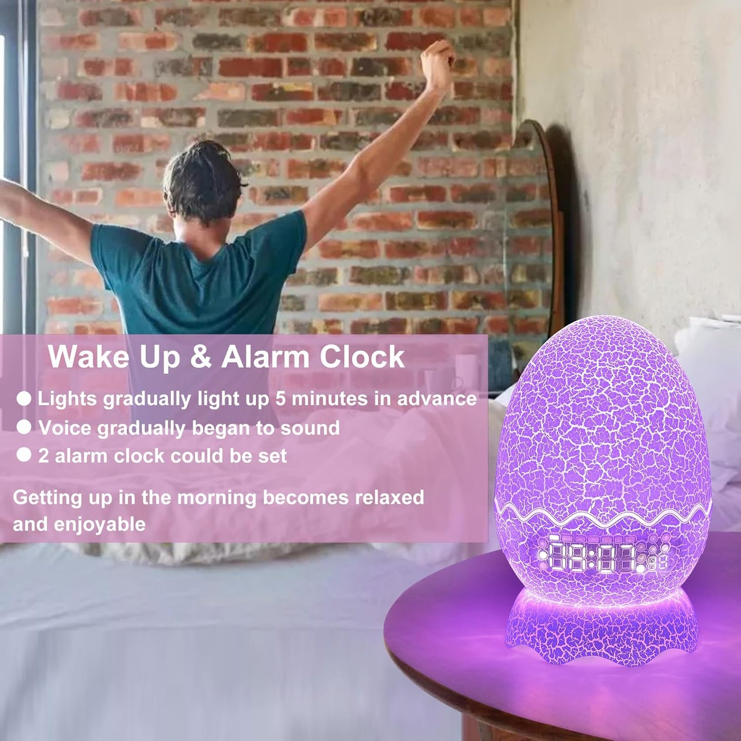 Spinosaurus Alarm Clock/Decorative Lamp/Night Light/Bluetooth Speaker/White Noise Lullaby Machine 4 in1, Remote Control 16 Colors Volume, Creative Gifts for Boys/Girls/Adult