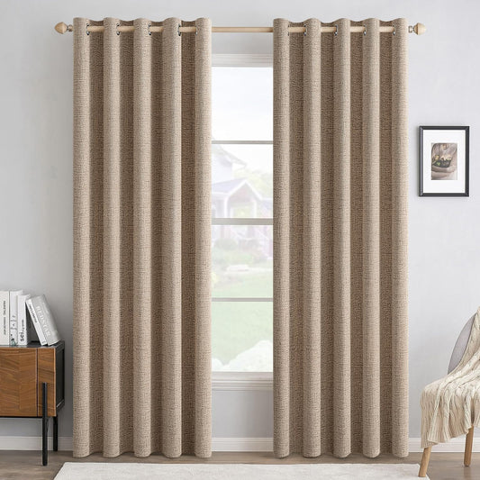 MIULEE 100% Blackout Linen Textured Curtains for Bedroom Solid Thermal Insulated Copper Brown Grommet Room Darkening Curtains & Drapes Luxury Decor for Living Room Nursery 62 x 90 Inch (2 Panels)