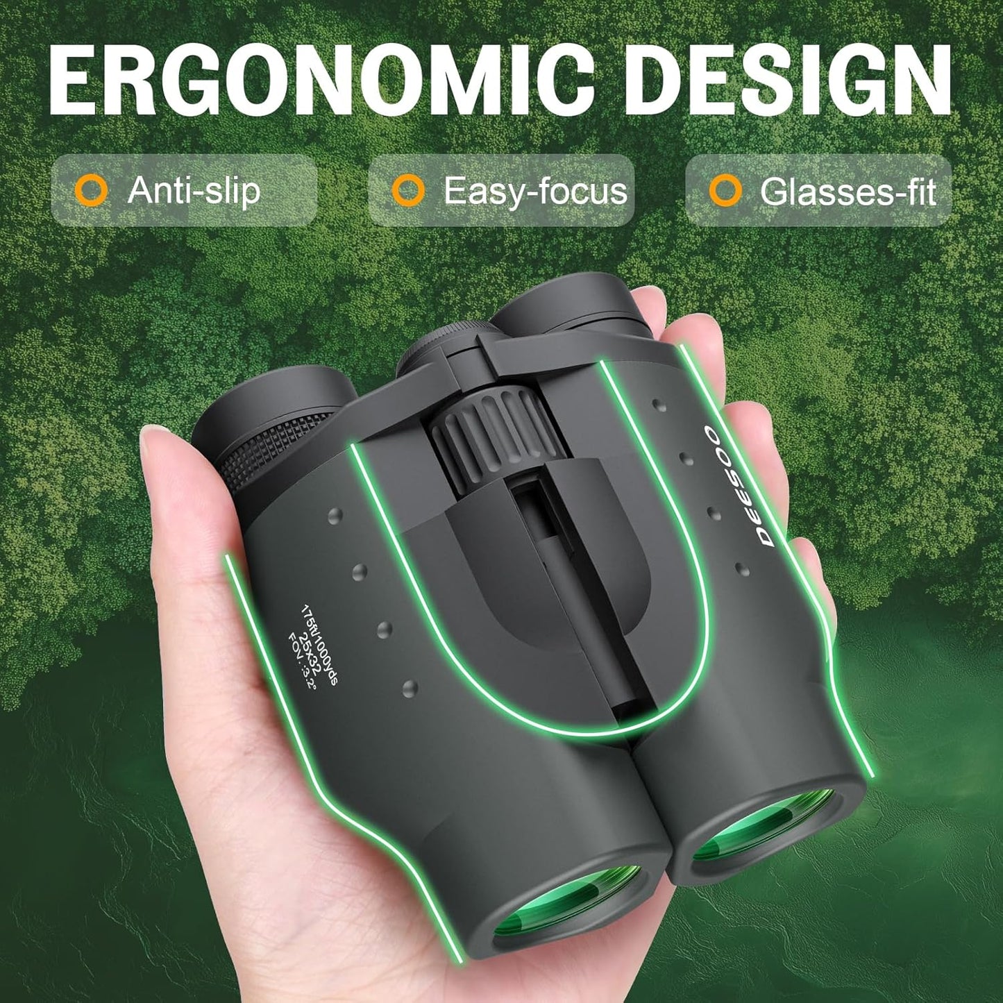 25x32 Binoculars for Adults Kids Compact - DEESOO High Powered Bird Watching Binoculars Lightweight with Small Size for Hunting Traveling Sports Hiking