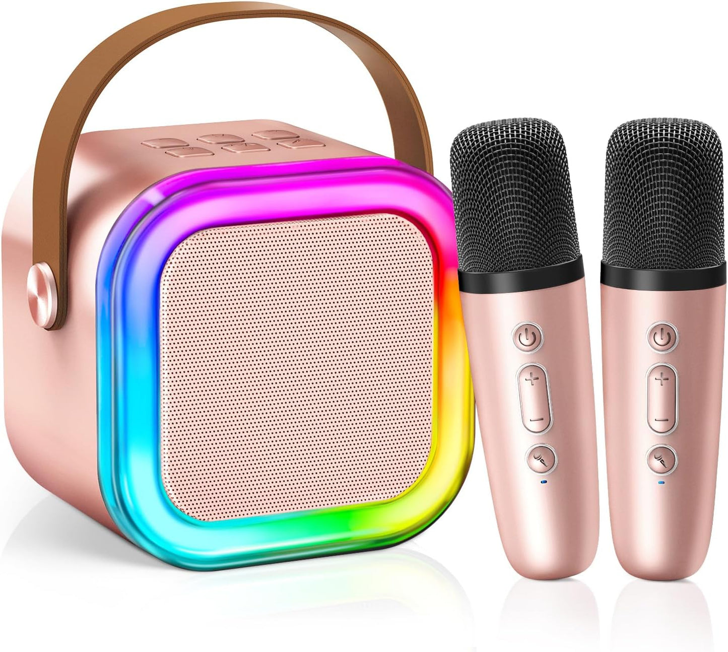 【2025 Newest】 Mini Karaoke Machine for Kids Girls & Boys - Portable Bluetooth Speaker with 2 Wireless Microphones - Kids Birthday Gifts for Ages 4-10 - Kids' Instrument Accessories - Rose Gold