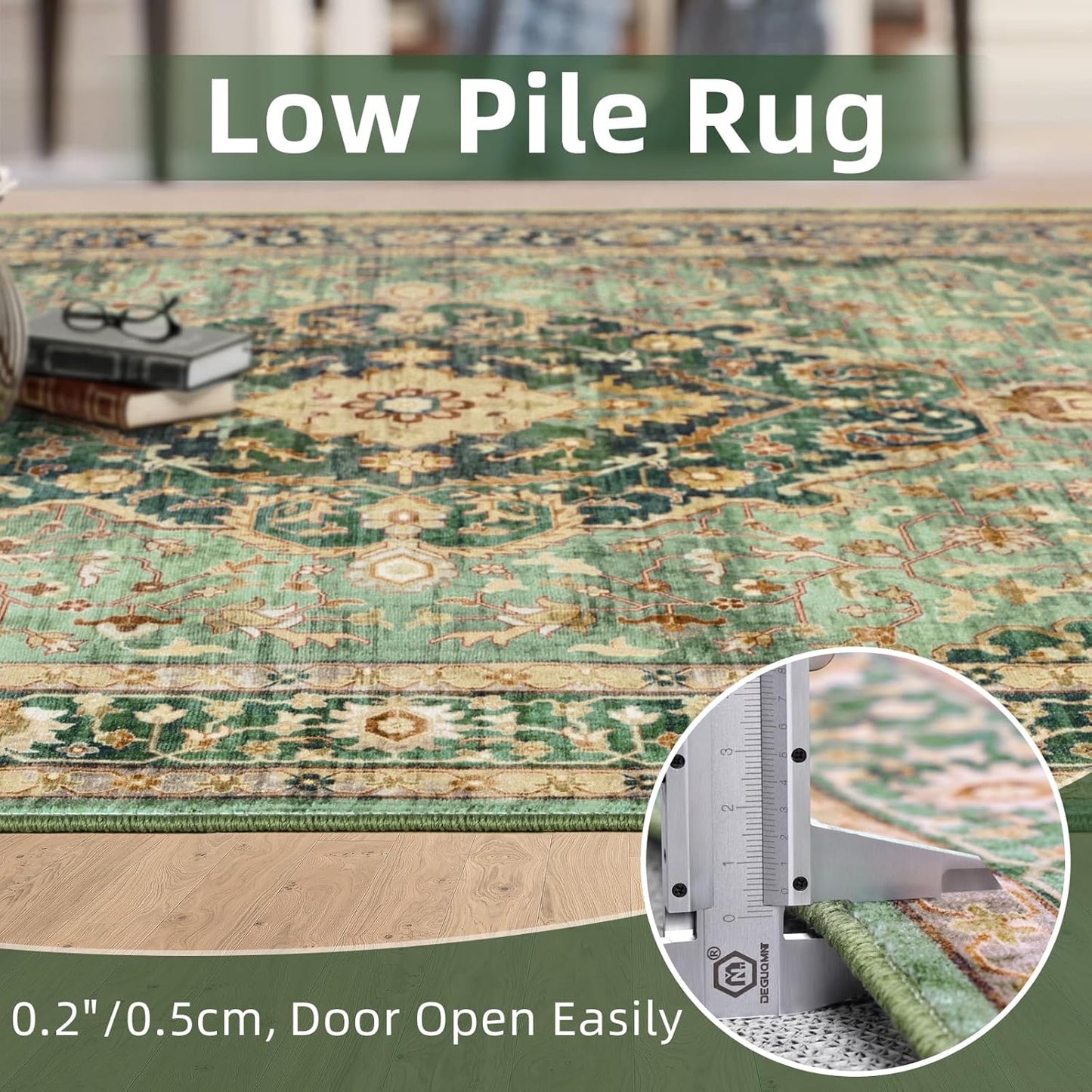Green Runner Rugs 3x8 Boho Washable Area Rugs for Entryway Bathroom Kitchen, Long Rugs for Hallway Soft Low Pile Non-Slip Rubber Backing Oriental