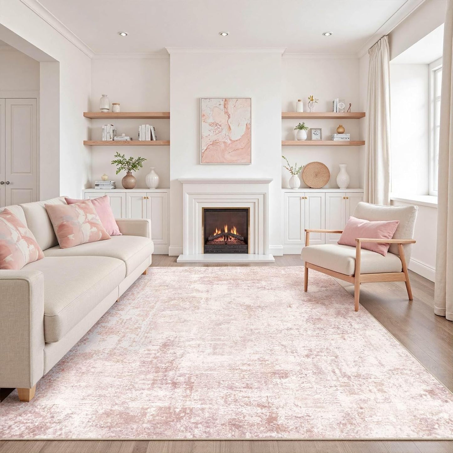 Pink Rugs for Bedroom Girls: 8x10 Washable Large Modern Soft Area Rug Indoor Non-Slip Cute Carpet for New Parents Aged 25-45 - Living Room Nursery Kids Playroom Preppy Room Baby Room Decor