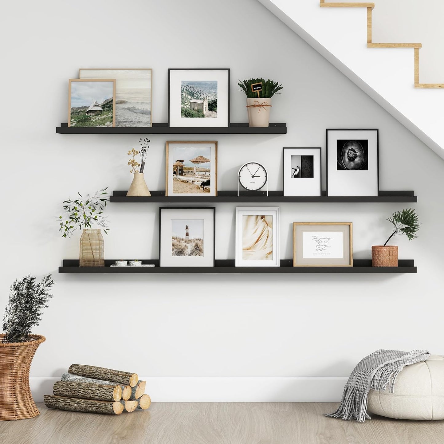 Floating Picture Ledge Shelves for Wall Set of 4, 24 Inch Wall Shelves with Lip Long Large Nursery Book Shelf for Toys Storage Kids Bookshelf Wall Mounted Living Room Bedroom Decor Frames