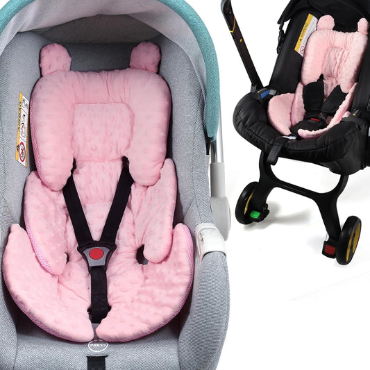 3in1 Reversible Carseat Head Body Support Newborn,3D Minnky Infant Car Seat Insert,Extra Soft Breathable Baby Car Seat Pillow Cushion Boys Girls,fit Stroller,Bouncer,Swing(Pink)