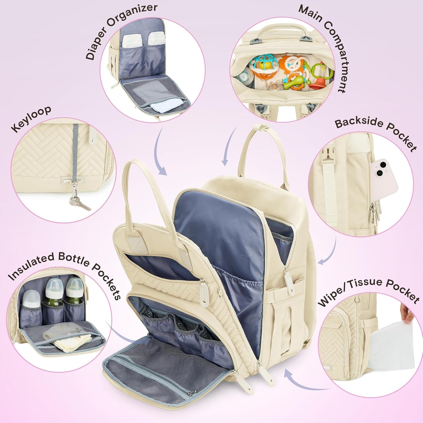 iniuniu Diaper Bag Backpack, 4 in 1 kit Large Unisex Baby Bags for Boys Girls, Waterproof Travel Back Pack with Diaper Pouch