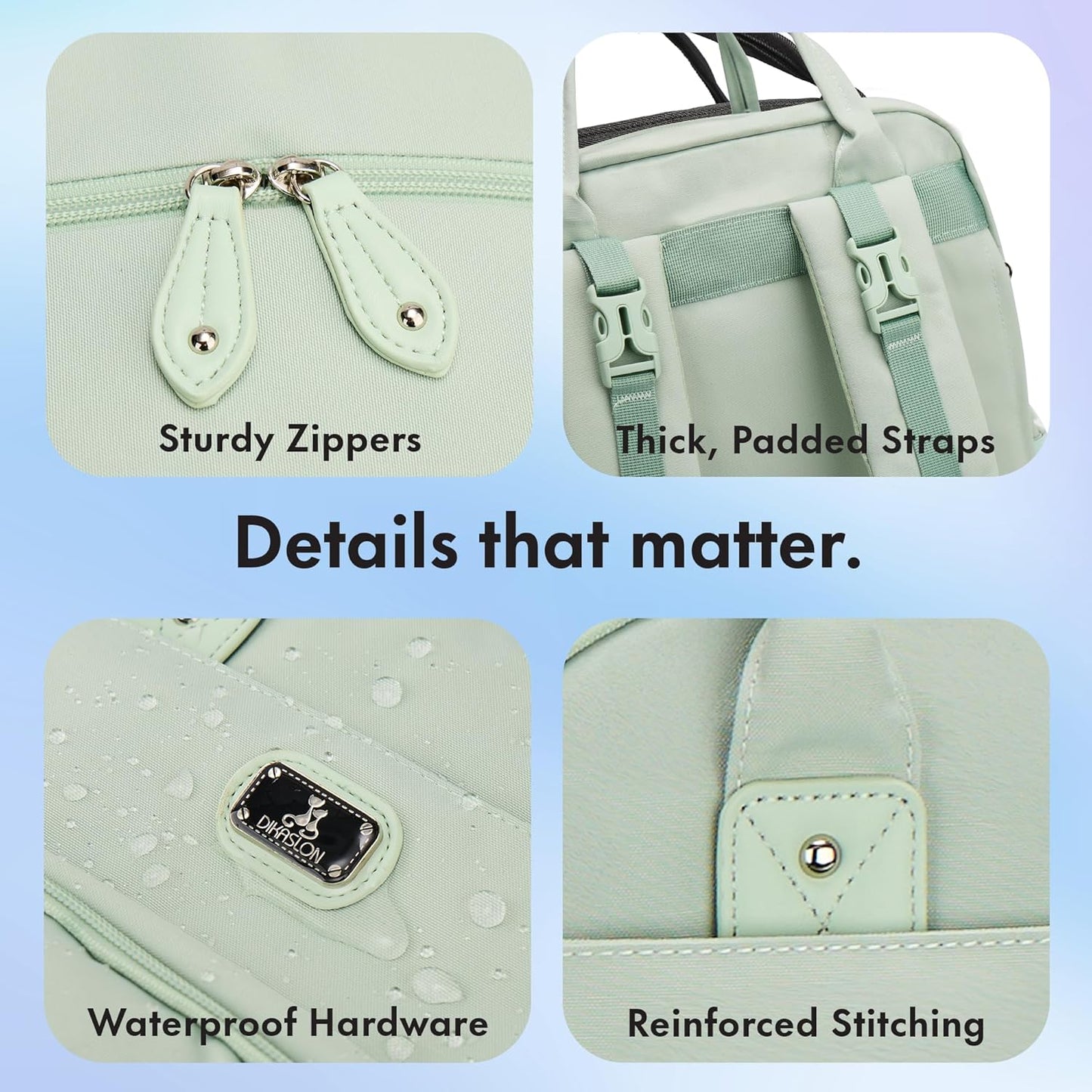 Dikaslon Diaper Bag Backpack with Portable Changing Pad, Pacifier Case and Stroller Straps, Large Unisex Baby Bags for Boys Girls, Multipurpose Travel Back Pack for Moms Dads, Mint Green