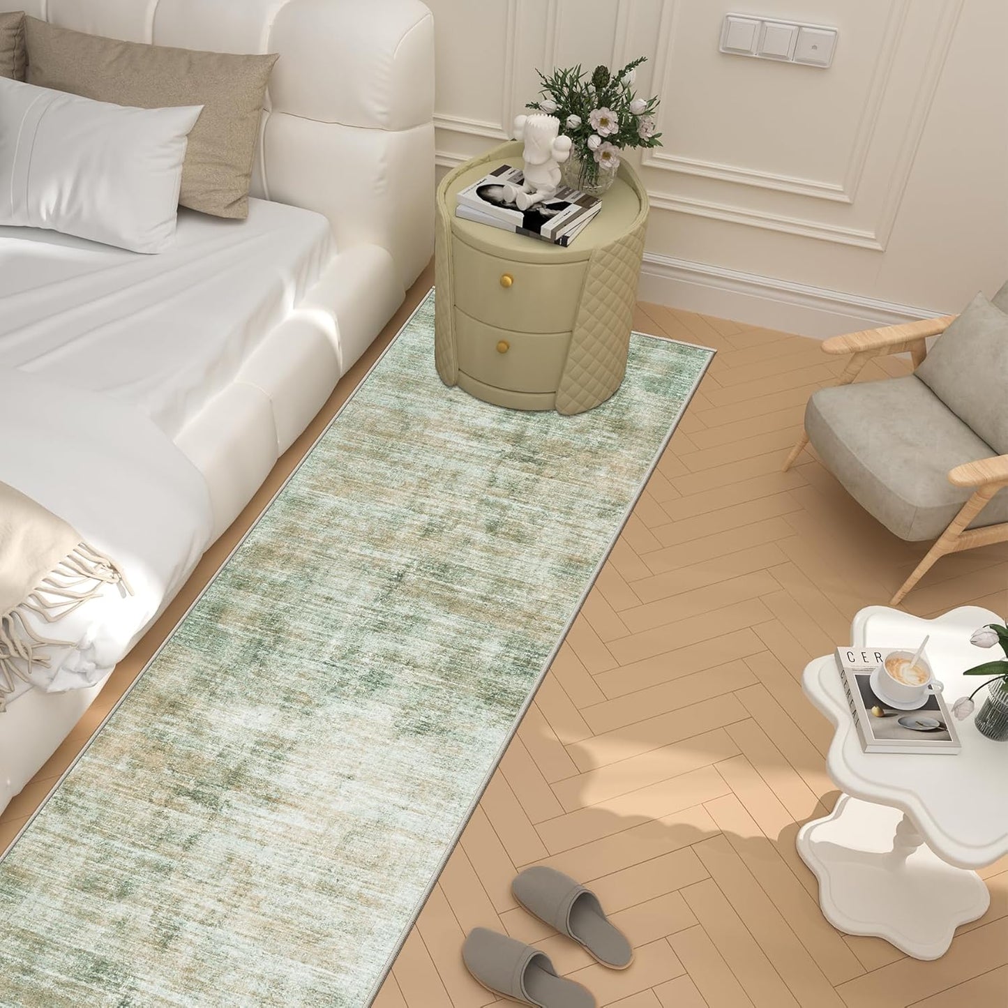 Washable Modern Abstract Kitchen & Hallway Runner Rug, 2'6''x8', Green with Non-Slip Backing