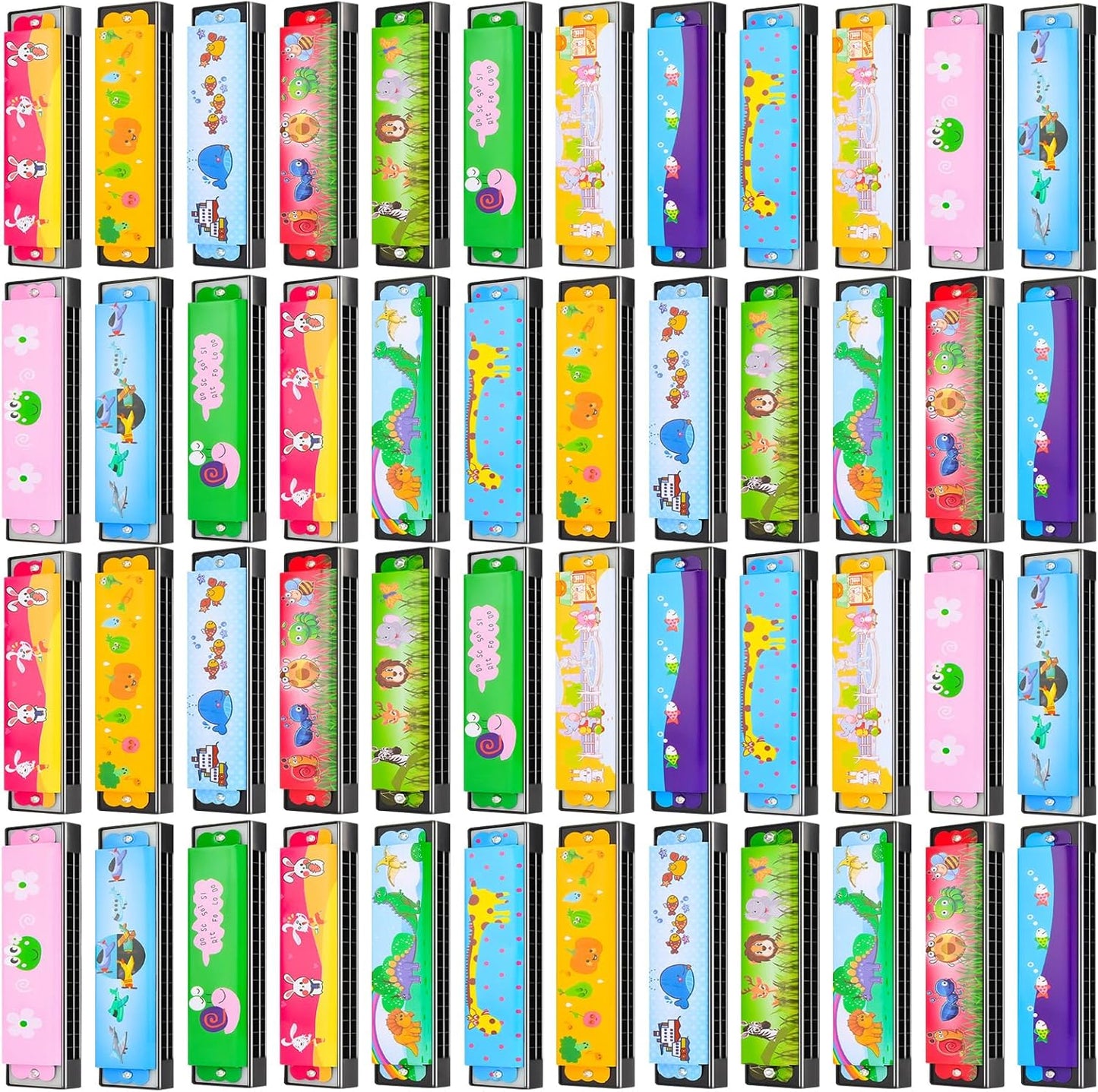 48 Pcs Harmonica for Kids, Lightweight Cartoon Harmonica with Double Row of 16 Holes, Harmonica for Toddler, Kids, Adult Beginners' Musical Instrument Toy Gift