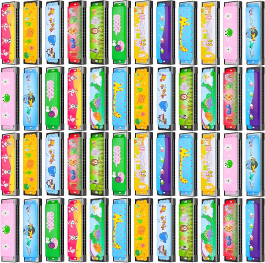 48 Pcs Harmonica for Kids, Lightweight Cartoon Harmonica with Double Row of 16 Holes, Harmonica for Toddler, Kids, Adult Beginners' Musical Instrument Toy Gift