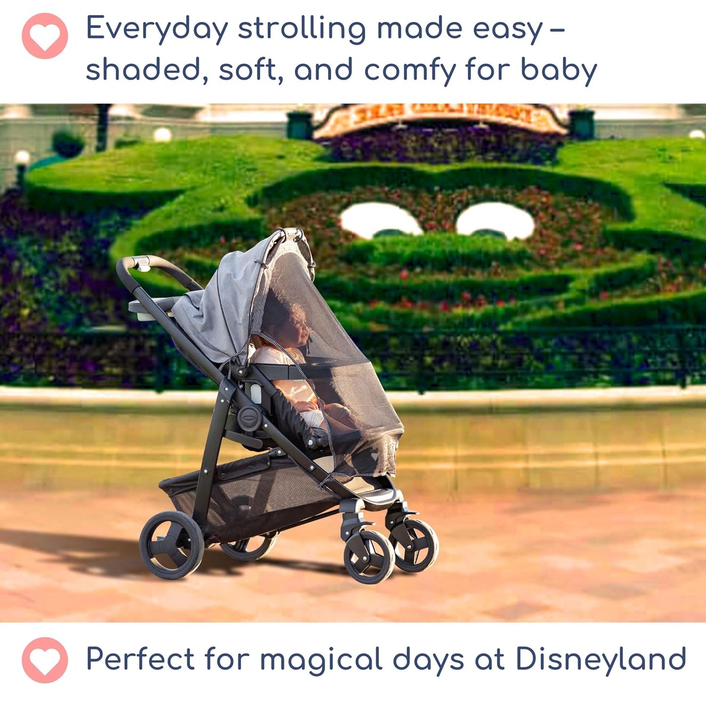 Stroller Sun Shade - Universal UV Protection Cover for Strollers Sunshade with See Through, Clip-On Sun Blocker, Sun Shield for Baby, Breathable Adjustable Fit, Full Coverage, Large