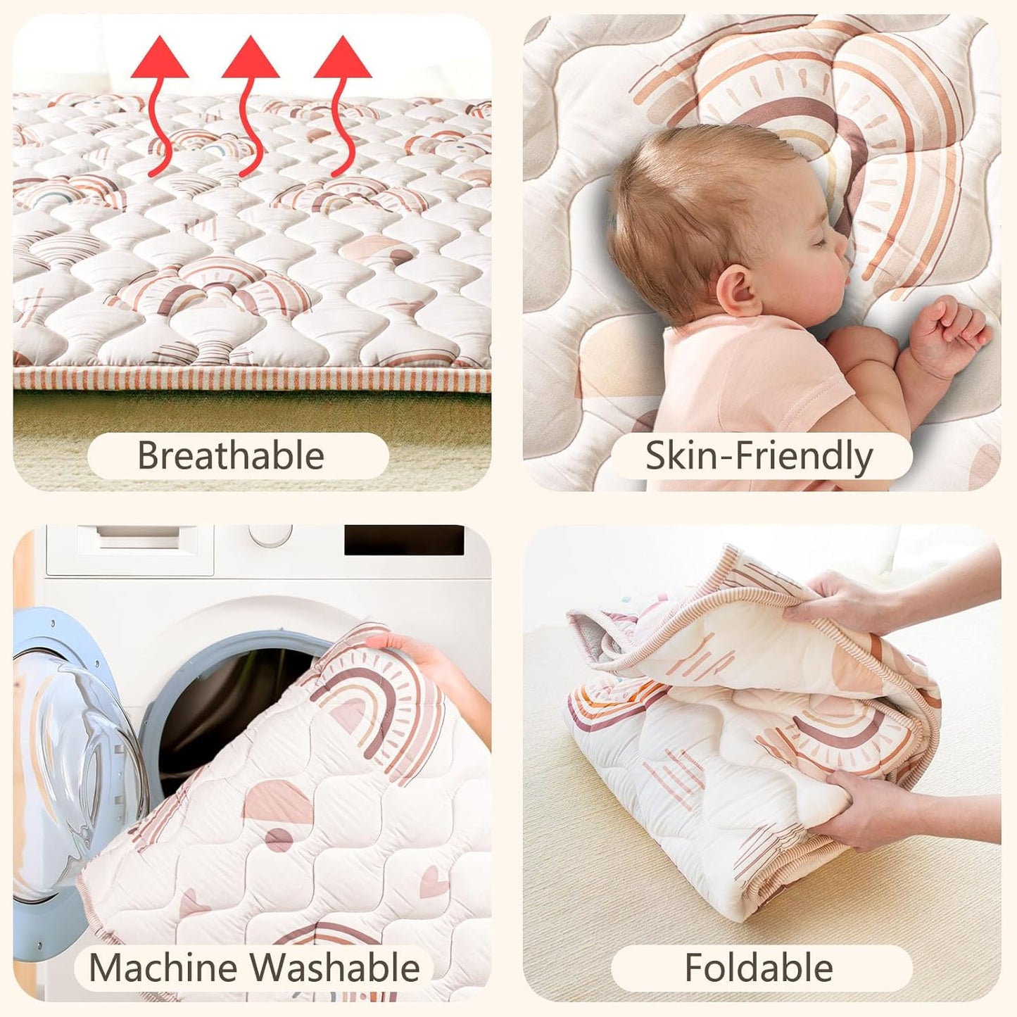 Baby Play Mats for Floor, 71”x59” Upgraded Thickness & Larger Super Soft Playmat for Babies and Toddlers, Foldable Washable, Upgrade Anti-Slip Crawling Mat for Playpen(Boho Rainbow)