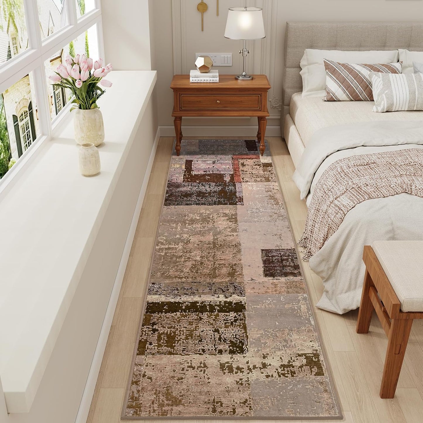 LOCHAS Washable Runner Rugs for Hallway, 2x8 Non Sip Soft Rug for Bedroom Entryway Kitchen Laundry Room, Long Abstract Carpet for Indoor Floor Bedside, Geometric Vintage Home Decor, Pet & kid Friendly