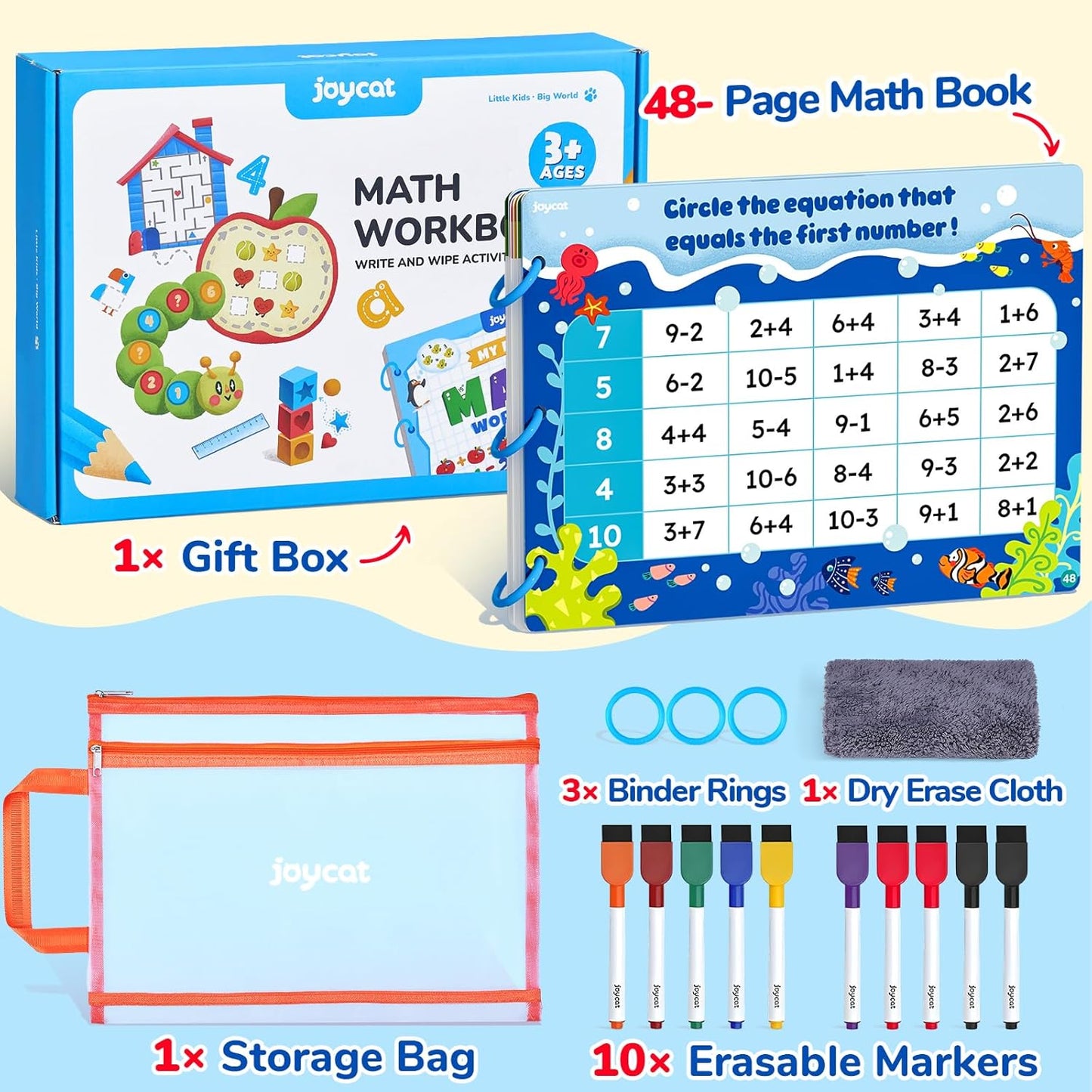 JoyCat Math Game Book - Preschool Learning Activity for Kids Ages 3-5, Number Tracing Workbooks, Math Learning Tools, Travel Cars Activities, Educational Gift Toys for Girls and Boys Ages 4-8
