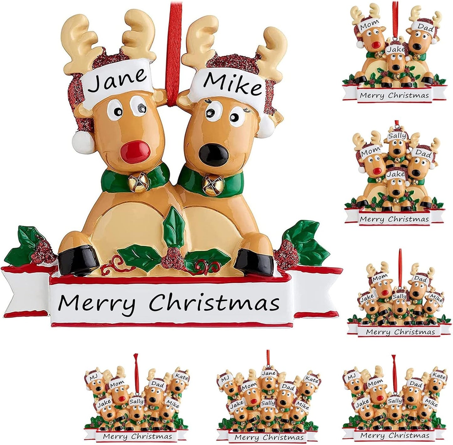 Personalized Christmas Ornaments 2025 Family of 2/3/4/5/6/7/8 Deer Christmas Ornaments Custom Name Customized Gifts for Xmas Tree,Family of 2